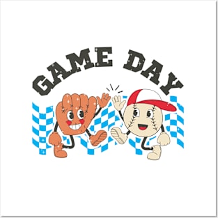 Game Day Retro Baseball Cartoon Characters Posters and Art